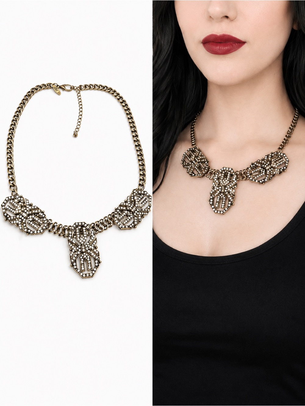 Vintage Antique Brass Baroque Statement Necklace Goth Victorian Style Ornate